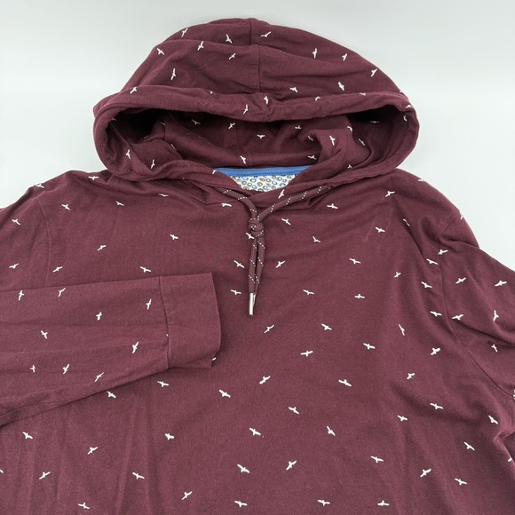 Denim & Flower Ricky Singh Shirt Mens L Hoodie Pullover Long Sleeve Maroon Birds - Picture 1 of 9